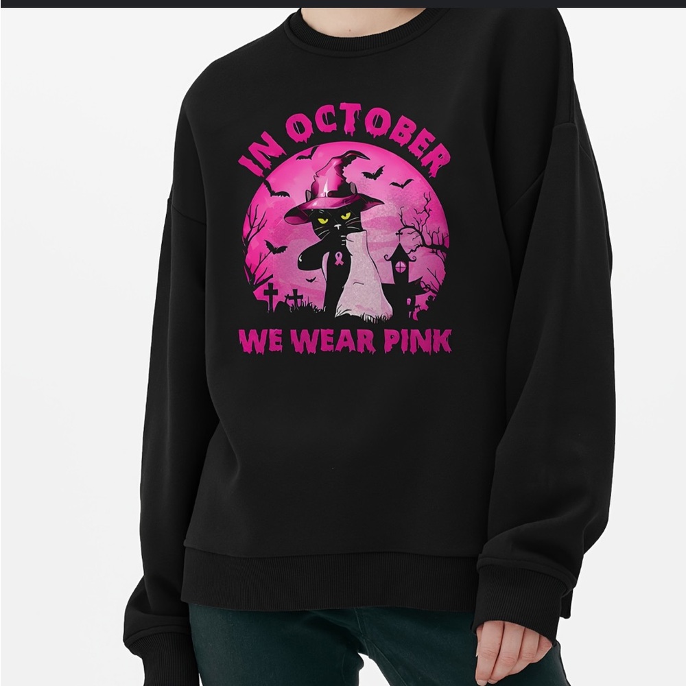 Pink Halloween Cat Design Sweatshirt